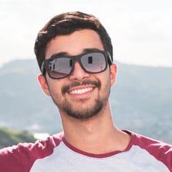 Smiling client testimonial portrait, man wearing sunglasses